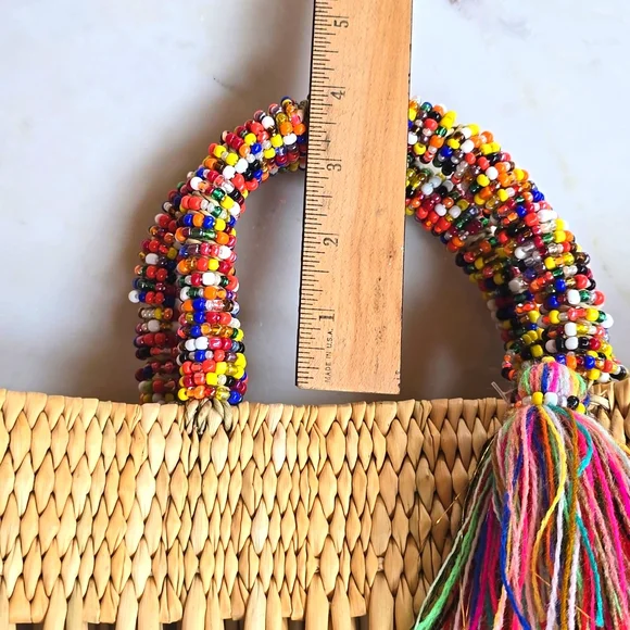 NWOT Chacha d'amour Straw Market Tote w/ Beaded Handles - Picture 14 of 16